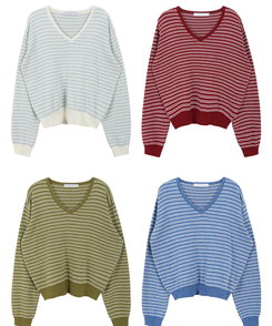 ストライプVネックTシャツ(8color)