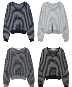 ストライプVネックTシャツ(8color)