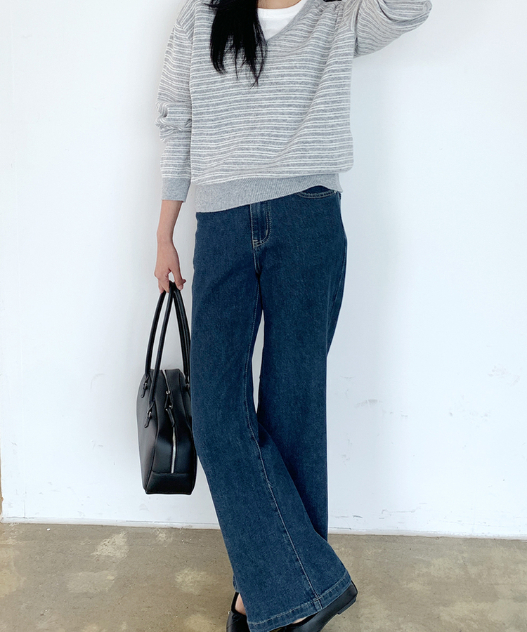 ストライプVネックTシャツ(8color) GREY