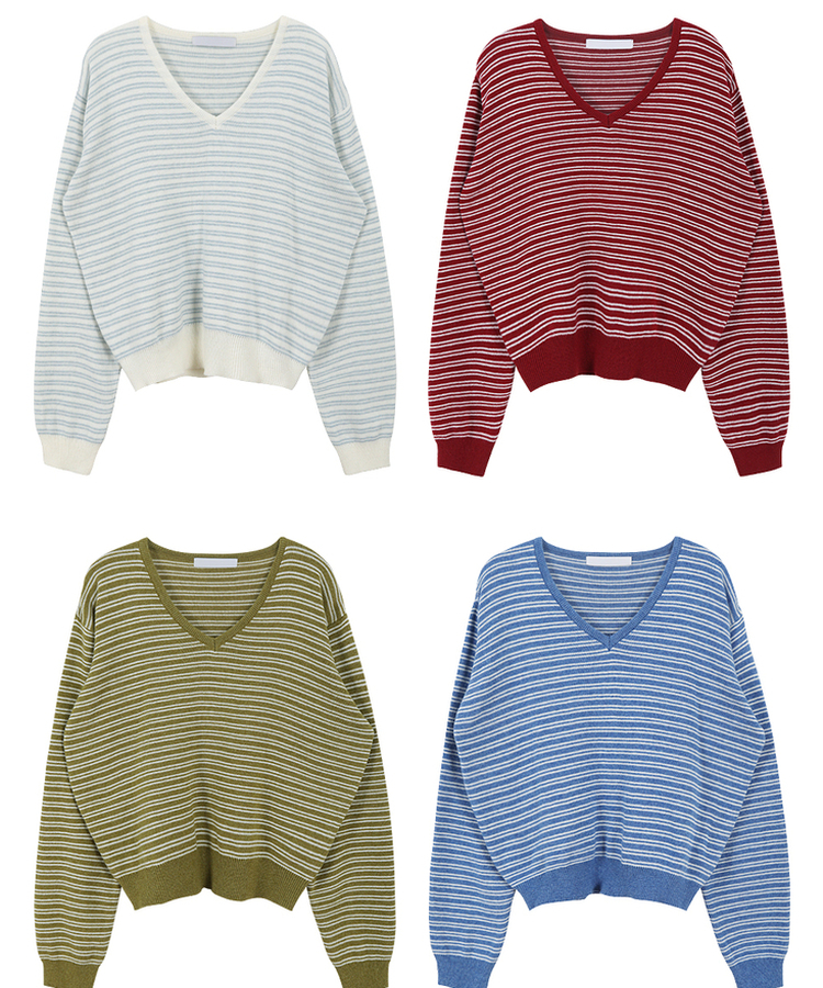 ストライプVネックTシャツ(8color)