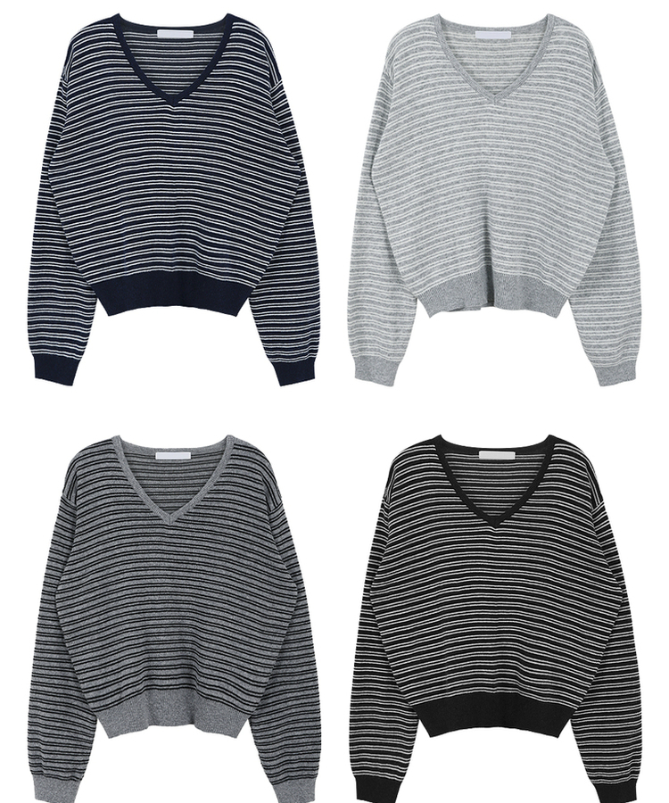 ストライプVネックTシャツ(8color)