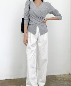 シャーリングラップドレープVニット GREY