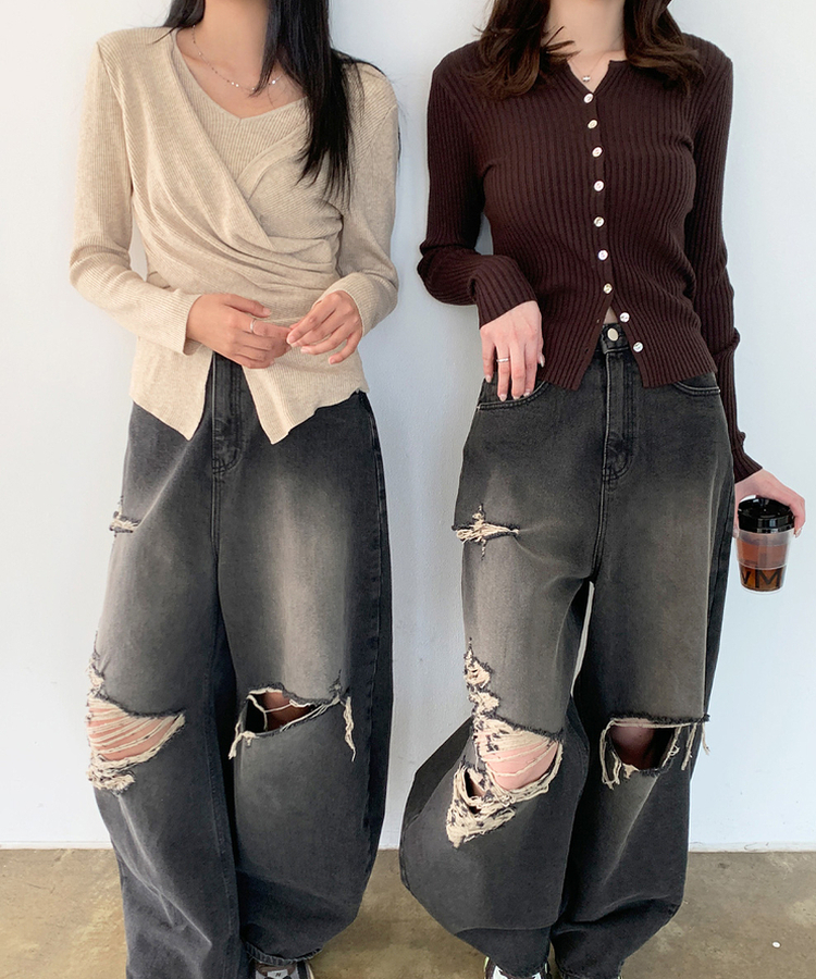 シャーリングラップドレープVニット BEIGE