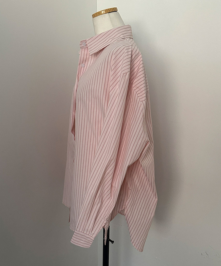 슈가 스트라이프 줄지 루즈핏 옆 트임 셔츠