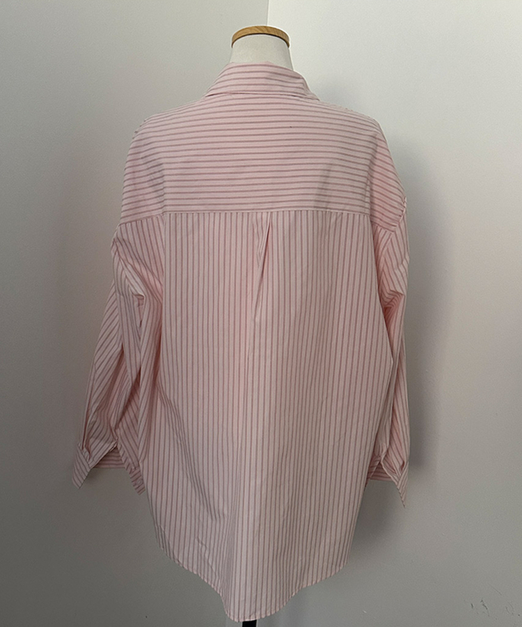 슈가 스트라이프 줄지 루즈핏 옆 트임 셔츠