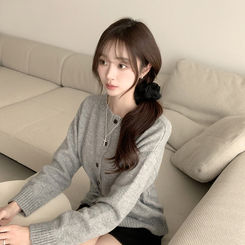 허리잘록 무이 라운드 버튼 봄 긴팔 스트랩 리본 보트넥 니트 가디건 데일리 스트링 단추 상의 5color 그레이