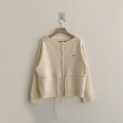 허리잘록 무이 라운드 버튼 봄 긴팔 스트랩 리본 보트넥 니트 가디건 데일리 스트링 단추 상의 5color