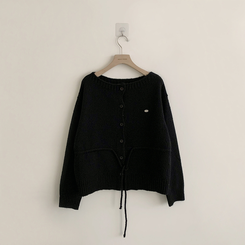 허리잘록 무이 라운드 버튼 봄 긴팔 스트랩 리본 보트넥 니트 가디건 데일리 스트링 단추 상의 5color