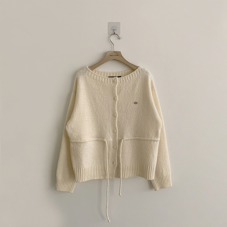 허리잘록 무이 라운드 버튼 봄 긴팔 스트랩 리본 보트넥 니트 가디건 데일리 스트링 단추 상의 5color