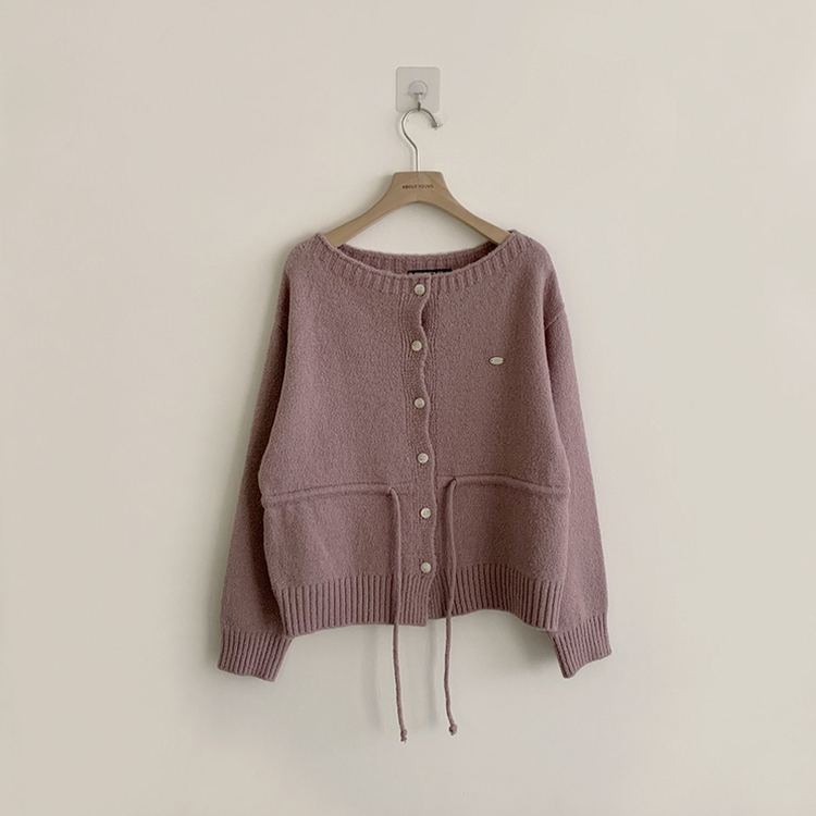 허리잘록 무이 라운드 버튼 봄 긴팔 스트랩 리본 보트넥 니트 가디건 데일리 스트링 단추 상의 5color