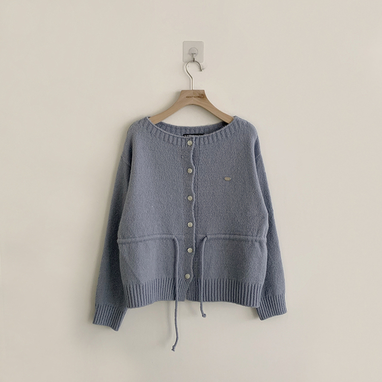 허리잘록 무이 라운드 버튼 봄 긴팔 스트랩 리본 보트넥 니트 가디건 데일리 스트링 단추 상의 5color