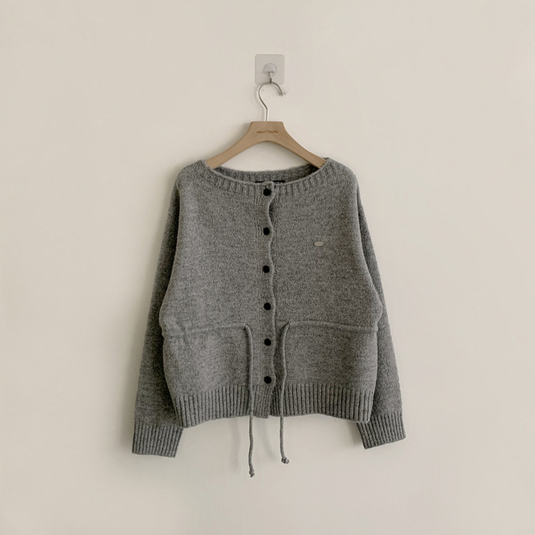 허리잘록 무이 라운드 버튼 봄 긴팔 스트랩 리본 보트넥 니트 가디건 데일리 스트링 단추 상의 5color