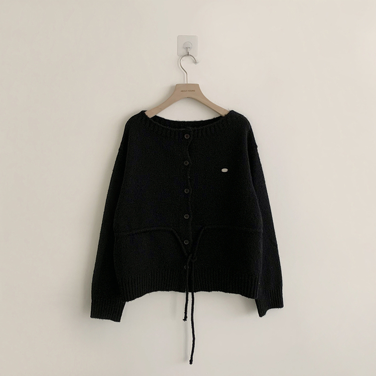 허리잘록 무이 라운드 버튼 봄 긴팔 스트랩 리본 보트넥 니트 가디건 데일리 스트링 단추 상의 5color