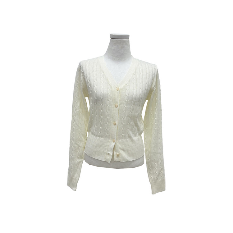 ケーブル編みVネックセミクロップドニットカーディガン(6color)