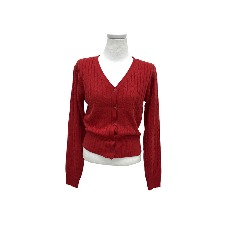 ケーブル編みVネックセミクロップドニットカーディガン(6color)