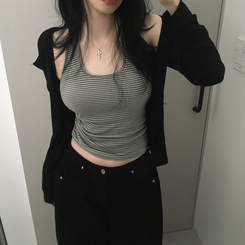 ストライプホルターネックスリムキャミソール GREY