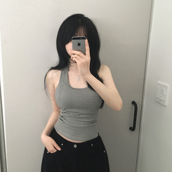 ストライプホルターネックスリムキャミソール GREY