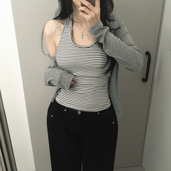 ストライプホルターネックスリムキャミソール IVORY