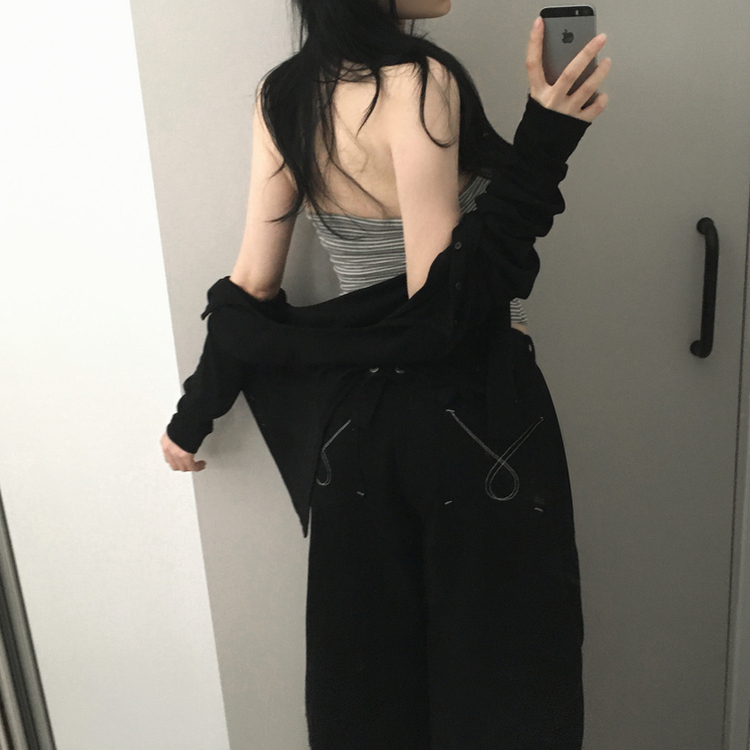 ストライプホルターネックスリムキャミソール GREY