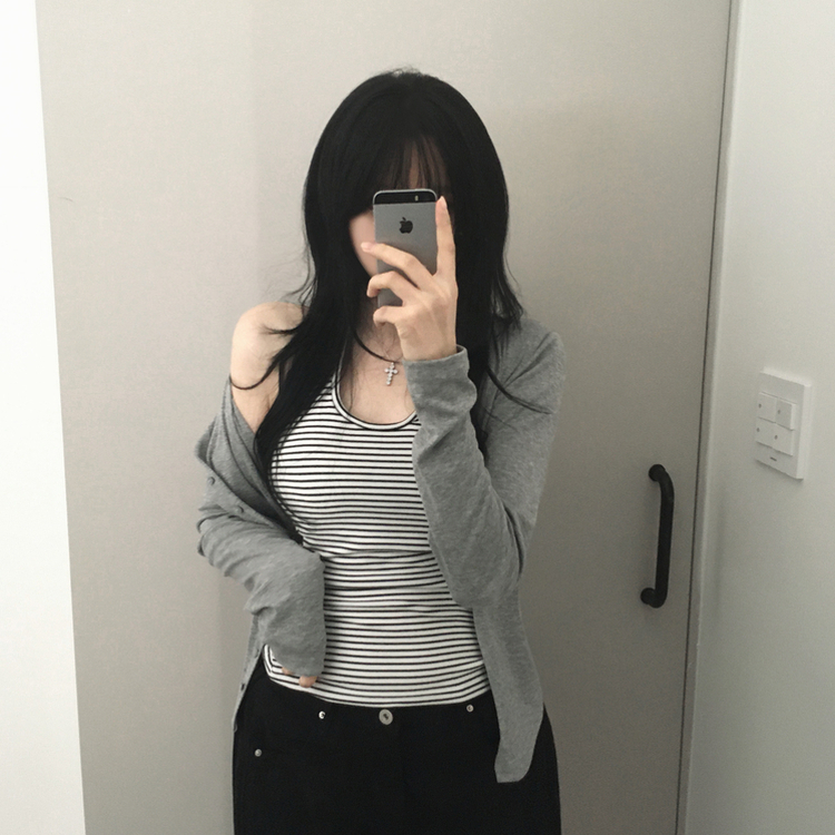 ストライプホルターネックスリムキャミソール IVORY