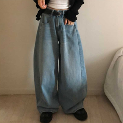 【丈別】ピンタックデイリーワイドデニムパンツ(5color) LIGHT BLUE