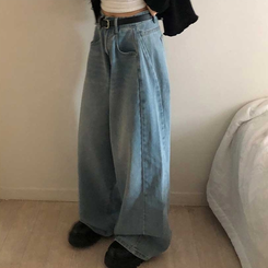 【丈別】ピンタックデイリーワイドデニムパンツ(5color) LIGHT BLUE