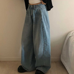 【丈別】ピンタックデイリーワイドデニムパンツ(5color) LIGHT BLUE