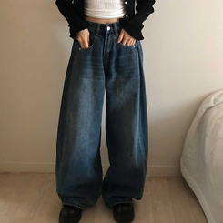 【丈別】ピンタックデイリーワイドデニムパンツ(5color) DEEP DENIM