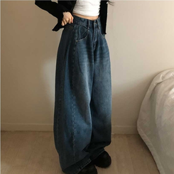 【丈別】ピンタックデイリーワイドデニムパンツ(5color) DEEP DENIM