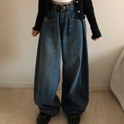 【丈別】ピンタックデイリーワイドデニムパンツ(5color) DEEP DENIM