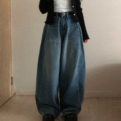 【丈別】ピンタックデイリーワイドデニムパンツ(5color) MID DENIM