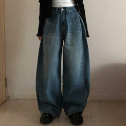 【丈別】ピンタックデイリーワイドデニムパンツ(5color) MID DENIM