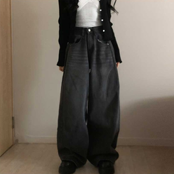 【丈別】ピンタックデイリーワイドデニムパンツ(5color) BLACK