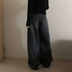 【丈別】ピンタックデイリーワイドデニムパンツ(5color) BLACK