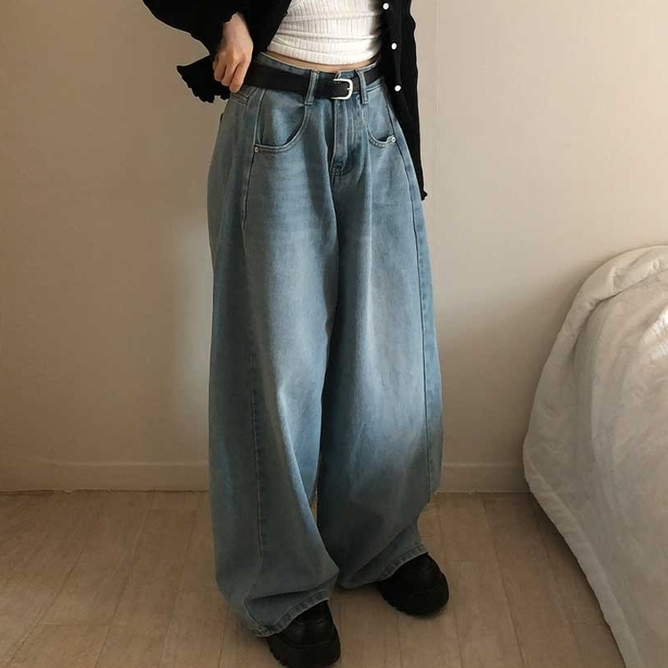 【丈別】ピンタックデイリーワイドデニムパンツ(5color) LIGHT BLUE