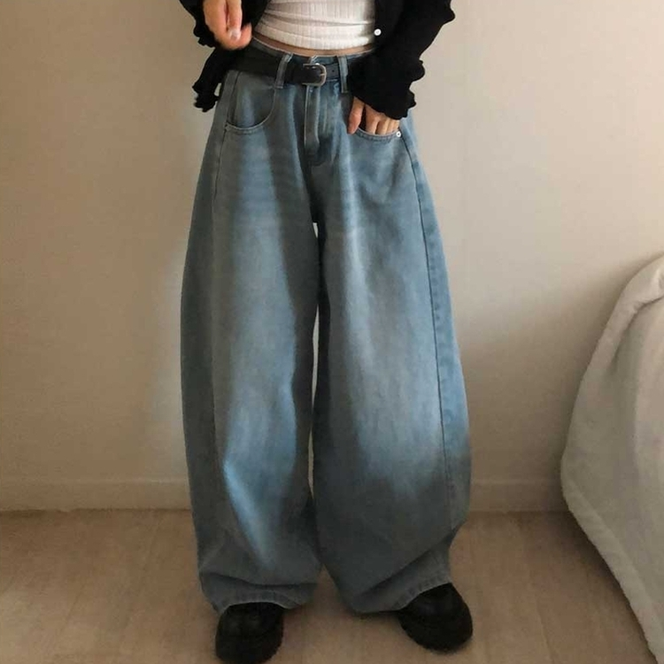 【丈別】ピンタックデイリーワイドデニムパンツ(5color) LIGHT BLUE