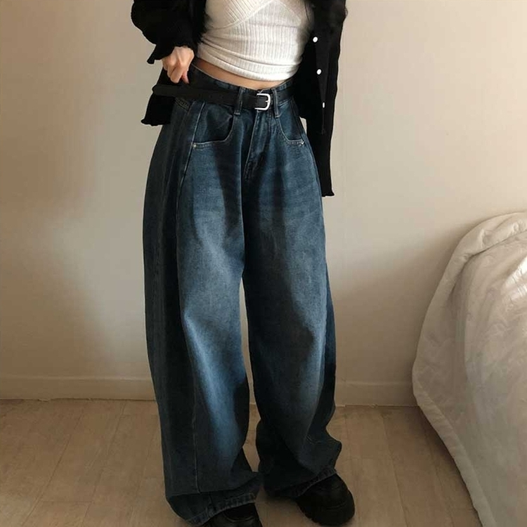 【丈別】ピンタックデイリーワイドデニムパンツ(5color) DEEP DENIM