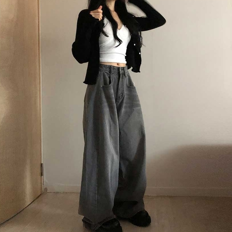 【丈別】ピンタックデイリーワイドデニムパンツ(5color) GREY