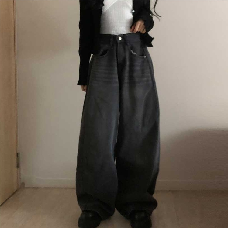 【丈別】ピンタックデイリーワイドデニムパンツ(5color) BLACK