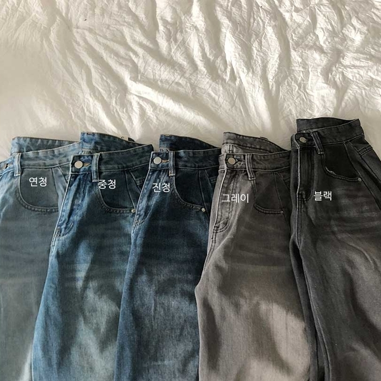 【丈別】ピンタックデイリーワイドデニムパンツ(5color)