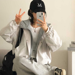 カジュアルバイカラーフードミリタリージャケット IVORY