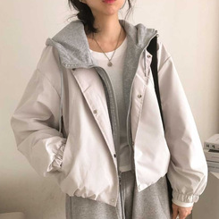 カジュアルバイカラーフードミリタリージャケット IVORY