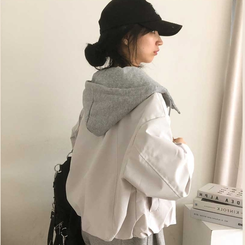 カジュアルバイカラーフードミリタリージャケット IVORY