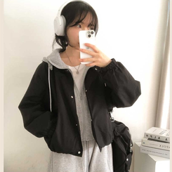 カジュアルバイカラーフードミリタリージャケット BLACK