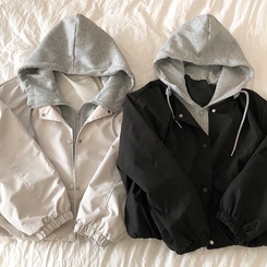 カジュアルバイカラーフードミリタリージャケット