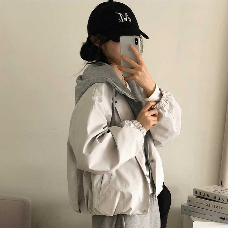 カジュアルバイカラーフードミリタリージャケット IVORY