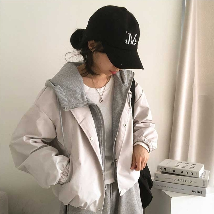 カジュアルバイカラーフードミリタリージャケット IVORY