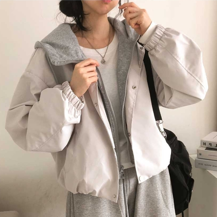 カジュアルバイカラーフードミリタリージャケット IVORY