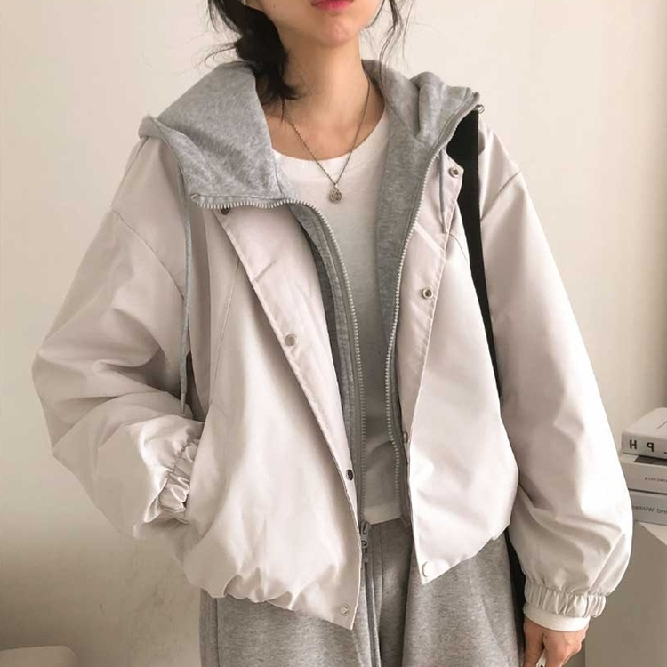 カジュアルバイカラーフードミリタリージャケット IVORY