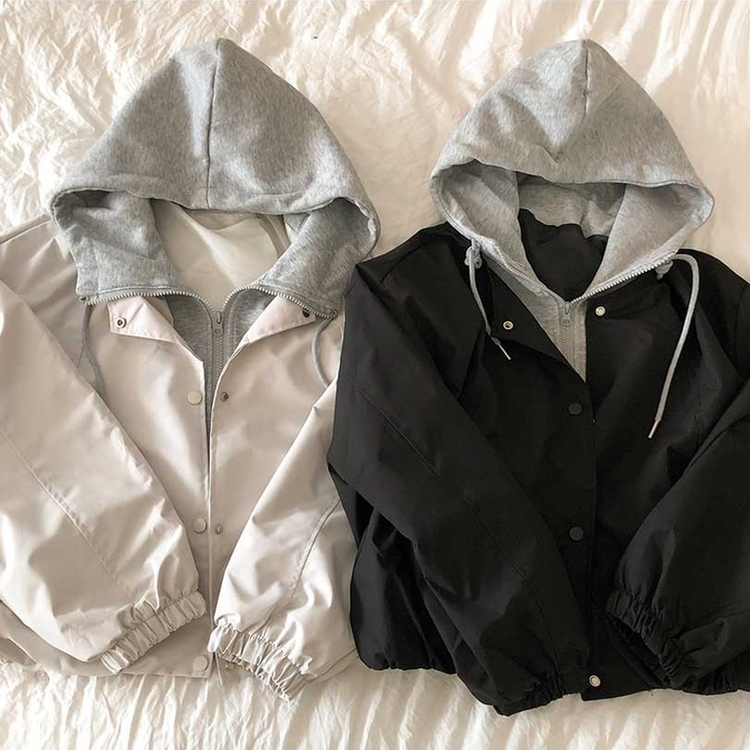 カジュアルバイカラーフードミリタリージャケット